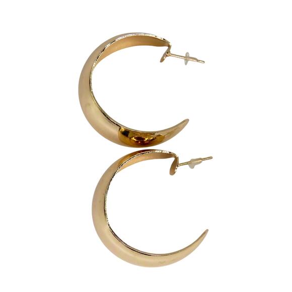 1980s Vintage Gold Hoop Earrings Chunky Thick Hoops Earrings 1" - Picture 5 of 9